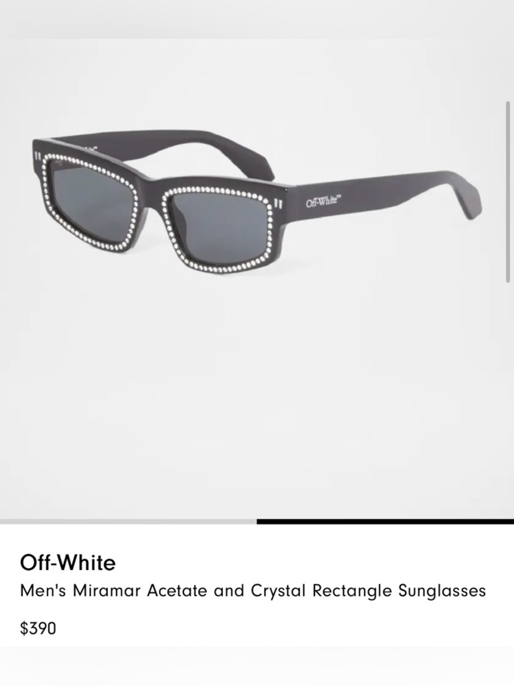 Off-White Black Rectangle Sunglasses with Crystal Trim